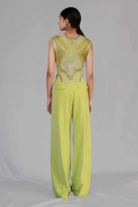 Anurag Gupta Lime Knitted Top Set 