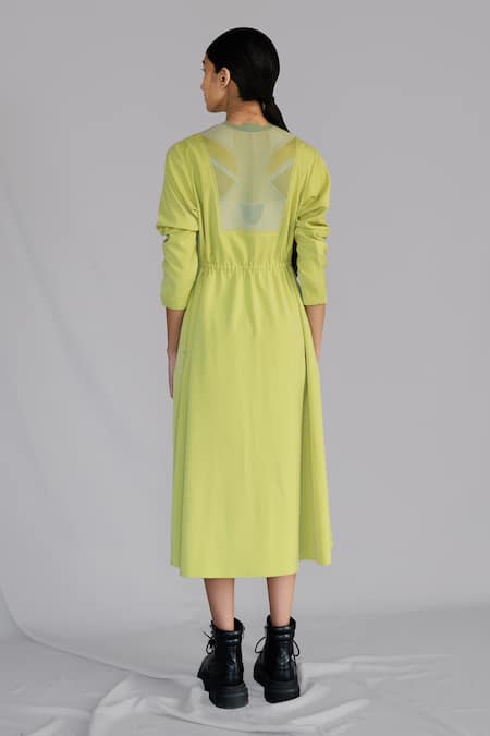 Anurag Gupta Lime Knitted Panel Long Dress 