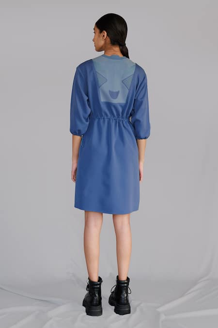 Anurag Gupta Knitted Panel Blue Dress 