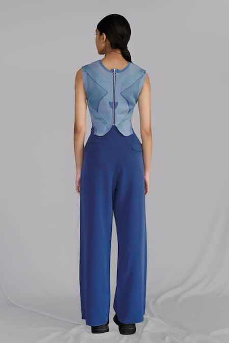 Anurag Gupta Blue Knitted Panel Top Set 