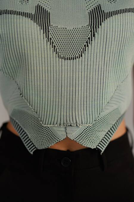 Buy_Anurag Gupta_Blue Silk Crew Neck Knitted Panel Top And Pant Set _Online_at_Aza_Fashions