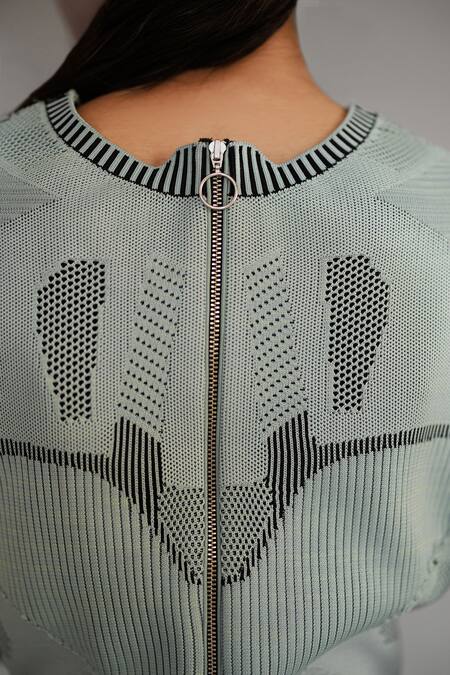 Anurag Gupta_Blue Silk Crew Neck Knitted Panel Top And Pant Set _at_Aza_Fashions