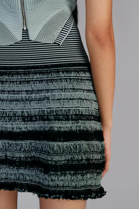 Buy_Anurag Gupta_Gray Silk Crew Neck Grey Knitted Panel Top And Skirt Set _Online_at_Aza_Fashions