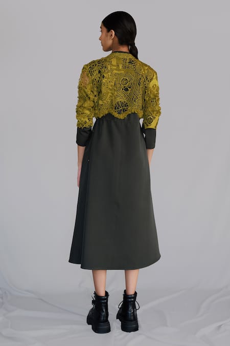 Anurag Gupta Yellow Map Embroidery Long Dress 