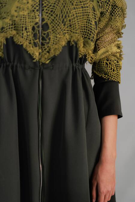 Buy_Anurag Gupta_Yellow Crepe Embroidery Collared Map Long Dress _Online_at_Aza_Fashions