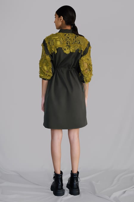 Anurag Gupta Yellow Map Embroidery Short Dress 