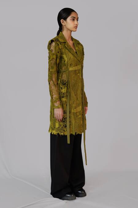 Anurag Gupta_Yellow Lace Map Embroidery Coat _Online_at_Aza_Fashions
