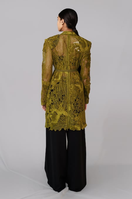 Anurag Gupta Yellow Map Embroidery Coat 