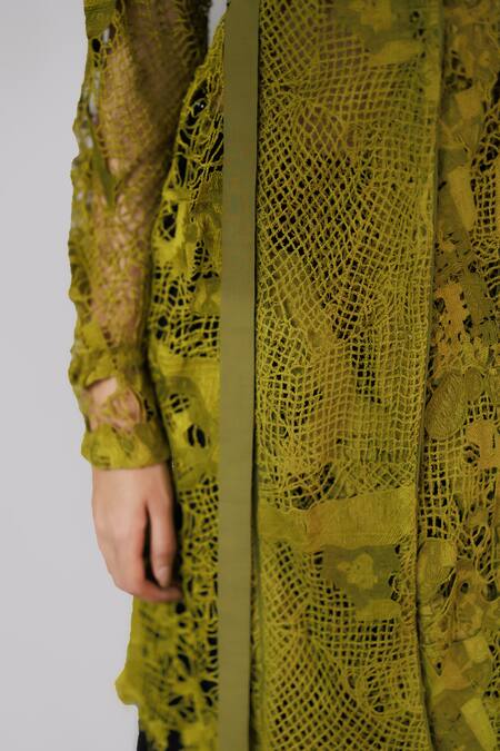 Shop_Anurag Gupta_Yellow Lace Map Embroidery Coat _Online_at_Aza_Fashions