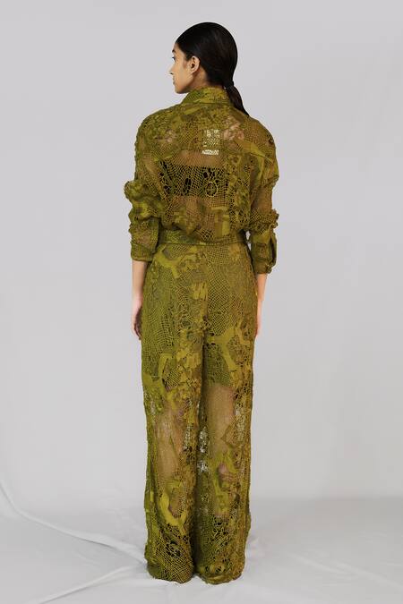 Anurag Gupta Yellow Map Embroidery Shirt Pant 