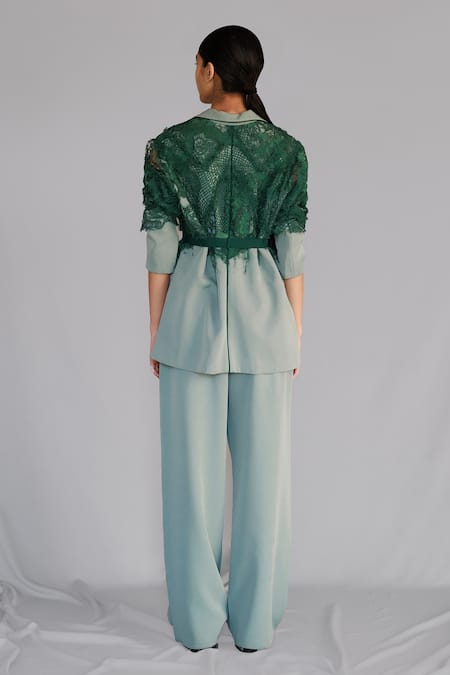 Anurag Gupta Green Map Embroidery Coat Set 