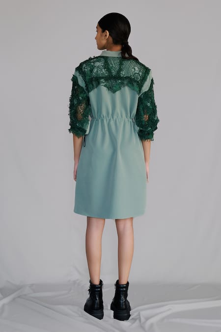 Anurag Gupta Green Map Embroidery Short Dress 