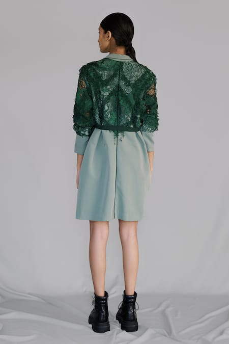 Anurag Gupta Green Map Embroidery Coat Dress 