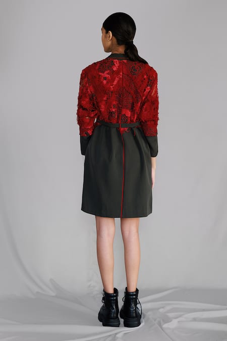 Anurag Gupta Red Map Embroidery Coat Dress 