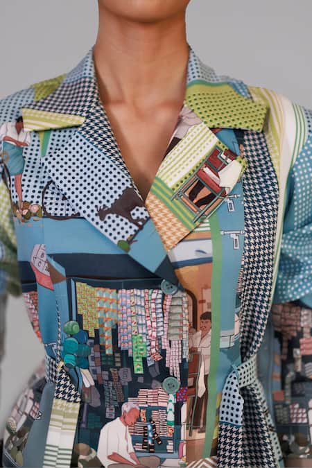 Shop_Anurag Gupta_Multi Color Crepe, Brocade Street Printed Coat Set _Online_at_Aza_Fashions