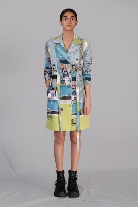 Anurag Gupta Multi Color Crepe Collared Street Printed Short Dress 