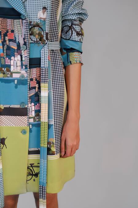 Anurag Gupta_Multi Color Crepe Collared Street Printed Short Dress _Online_at_Aza_Fashions