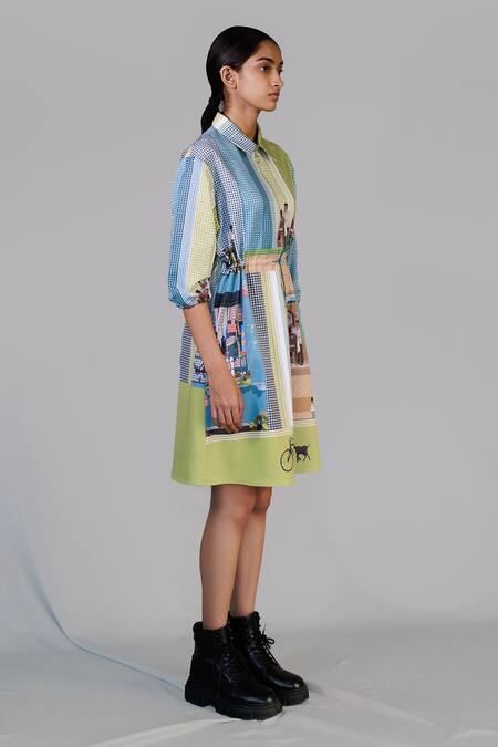 Anurag Gupta_Multi Color Brocade Collared Street Printed Coat Dress _Online_at_Aza_Fashions