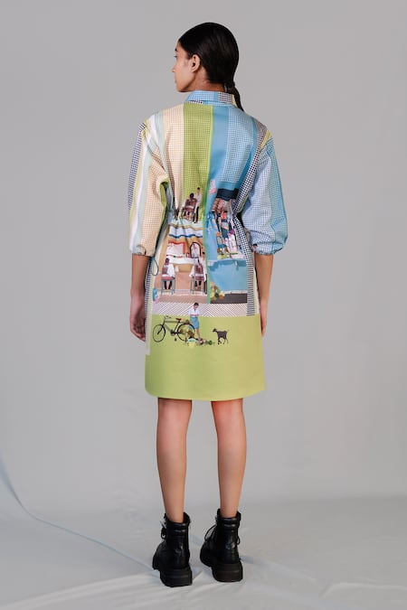 Anurag Gupta Multi Color Street Printed Coat Dress 