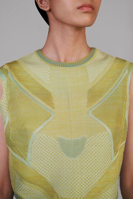 Anurag Gupta_Multi Color Round Neck Lime Knitted Top _at_Aza_Fashions