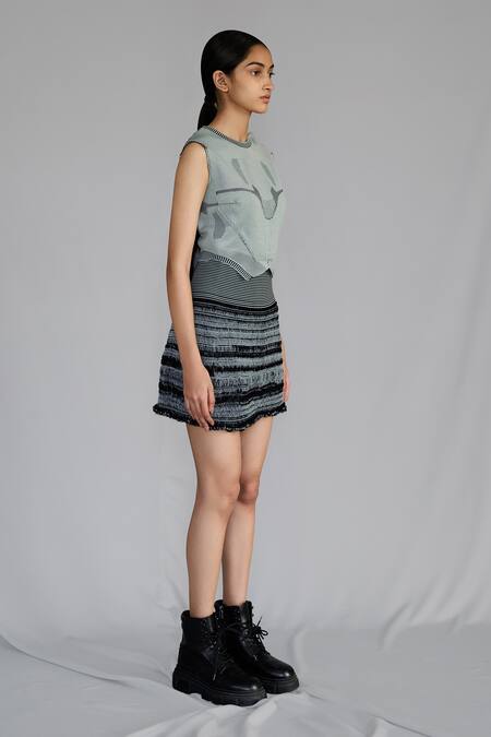 Buy_Anurag Gupta_Gray Silk, Knit Crew Neck Grey Top _Online_at_Aza_Fashions