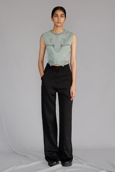 Anurag Gupta Black Crepe Pleated Pants 