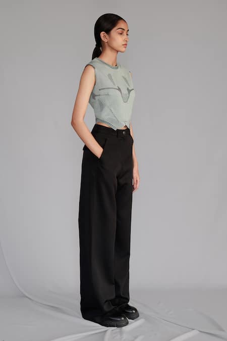 Buy Anurag Gupta Black Crepe Pleated Pants Online at Aza Fashions Buy_Anurag Gupta_Black Crepe Pleated Pants _Online_at_Aza_Fashions