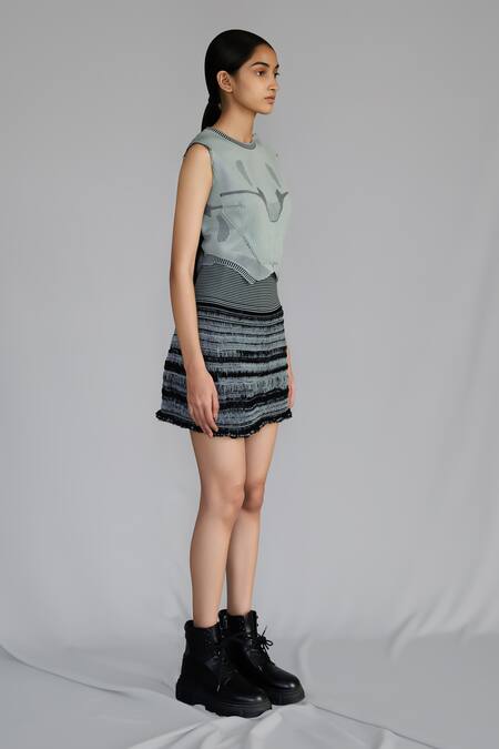 Anurag Gupta_Gray Silk Lime Knitted Skirt _Online_at_Aza_Fashions