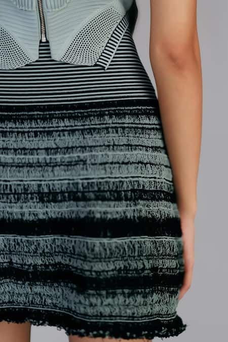 Buy_Anurag Gupta_Gray Silk Lime Knitted Skirt _Online_at_Aza_Fashions