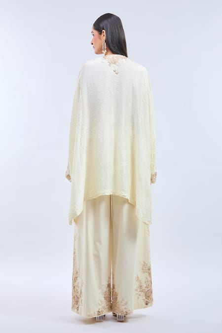 Anamika Khanna Ivory Crushed Kaftan & Palazzo Set 