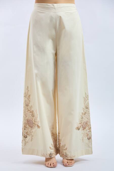 Buy Anamika Khanna Ivory Embroidery Mandarin Collar Crushed Kaftan And Palazzo Set Buy_Anamika Khanna_Ivory Embroidery Mandarin Collar Crushed Kaftan And Palazzo Set