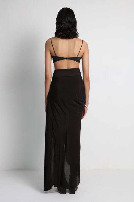 Buy_Forty Four_Black Crepe, Cotton, Lycra Embroidery Multi Color Designer Jacket And Skirt Set _Online_at_Aza_Fashions