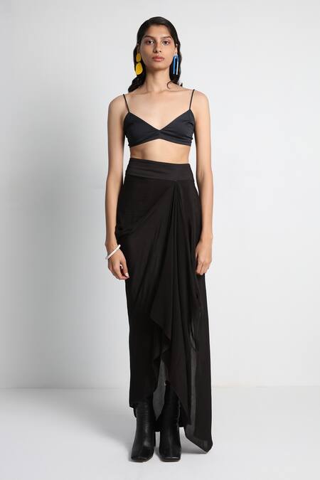 Shop_Forty Four_Black Crepe, Cotton, Lycra Embroidery Multi Color Designer Jacket And Skirt Set _Online_at_Aza_Fashions