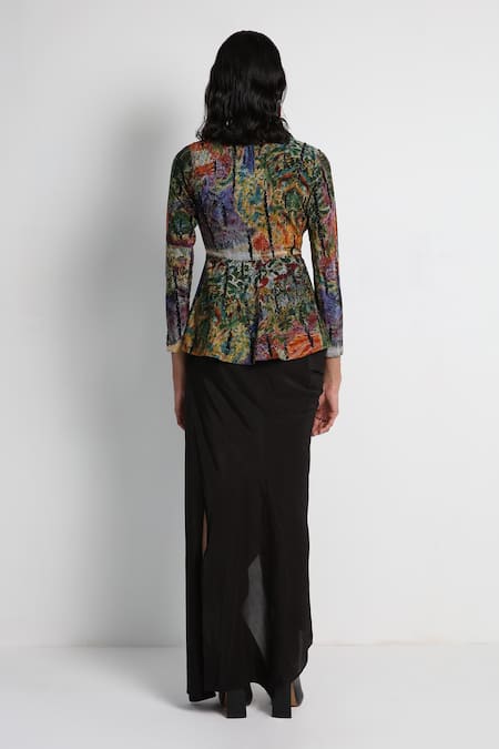 Forty Four Multi Color Designer Jacket & Skirt Set 