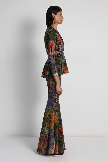 Buy_Forty Four_Multi Color Crepe, Cotton, Lycra Embroidery V-neck Designer Jacket Set _Online_at_Aza_Fashions