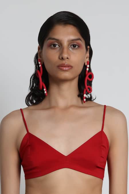 Forty Four_Red Cotton, Crepe, Lycra Scoop Neck, Multi Color Hand Embroidered Jacket Set _Online_at_Aza_Fashions