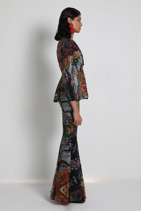 Buy_Forty Four_Red Cotton, Crepe, Lycra Scoop Neck, Multi Color Hand Embroidered Jacket Set _Online_at_Aza_Fashions