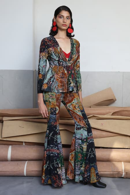 Forty Four Multi Color Hand Embroidered Jacket Set 