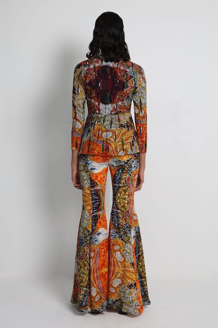Forty Four Multi Color Hand Embroidered Long Jacket Set 