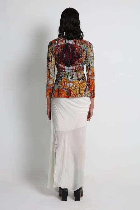 Forty Four Multi Color Hand Embroidered Jacket Set 