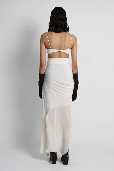 Forty Four_White Crepe, Cotton, Lycra V-neck Multi Color Hand Embroidered Jacket Set _at_Aza_Fashions