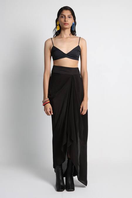 Forty Four_Black Crepe, Cotton, Lycra V-neck Multi Color Hand Embroidered Jacket Set _Online_at_Aza_Fashions