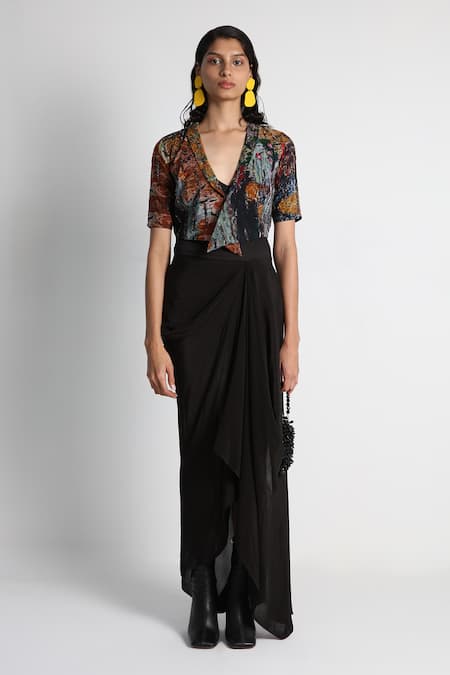 Forty Four Multi Color Hand Embroidered Jacket Set 