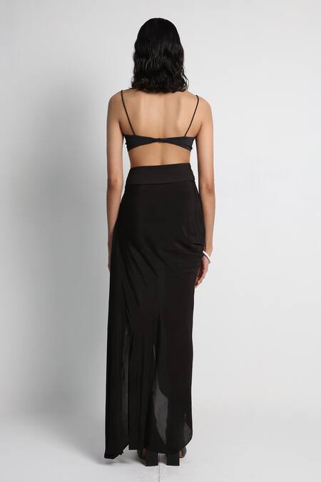 Forty Four_Black Crepe, Cotton, Lycra V-neck Multi Color Hand Embroidered Jacket Set _at_Aza_Fashions