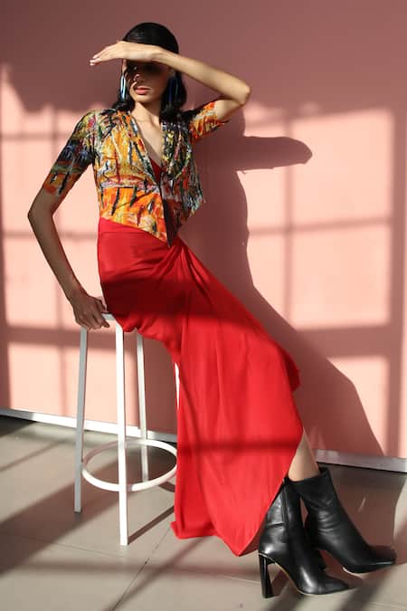 Forty Four Multi Color Hand Embroidered Jacket Set 