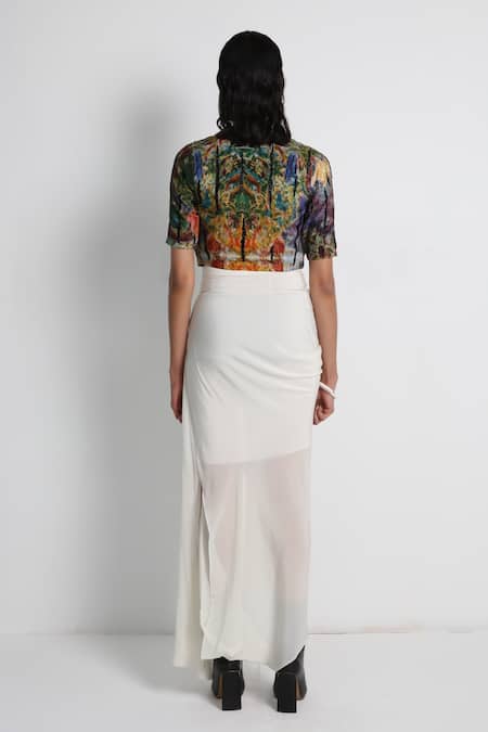 Forty Four Multi Color Draped Skirt & Jacket Set 