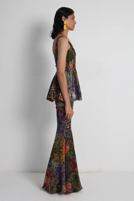 Shop_Forty Four_Multi Color Crepe Embroidery Square Neck Hand Tunic Sharara Set _Online_at_Aza_Fashions