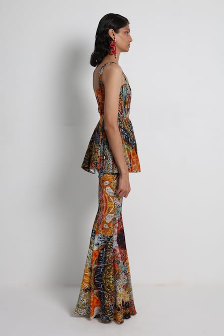 Forty Four_Multi Color Crepe Embroidery Square Neck Hand Tunic Sharara Set _Online_at_Aza_Fashions