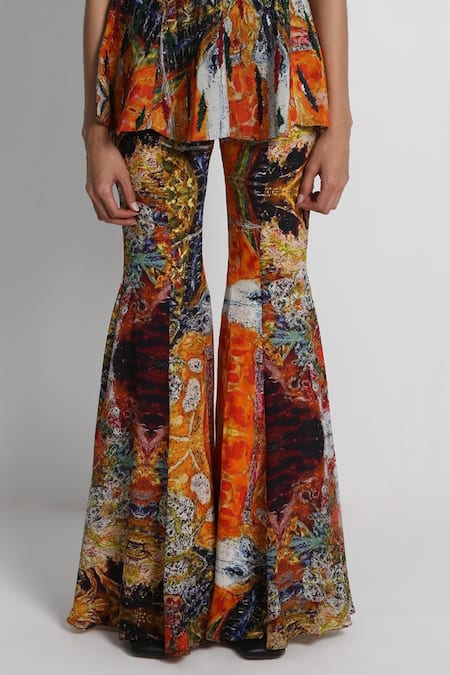 Forty Four_Multi Color Crepe Embroidery Square Neck Hand Tunic Sharara Set _at_Aza_Fashions