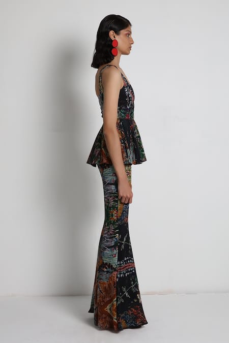 Forty Four_Multi Color Crepe Embroidery Square Neck Hand Tunic Sharara Set _Online_at_Aza_Fashions